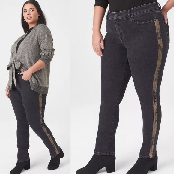 Lane Bryant NWT Signature Fit Mid Rise Gold Stripe Size 18 - Picture 1 of 13